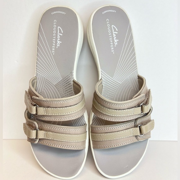 Clarks Cloudsteppers Women's Breeze Piper Slides 27772 Sz 9M Lt. Grey/White Nice - Picture 6 of 11